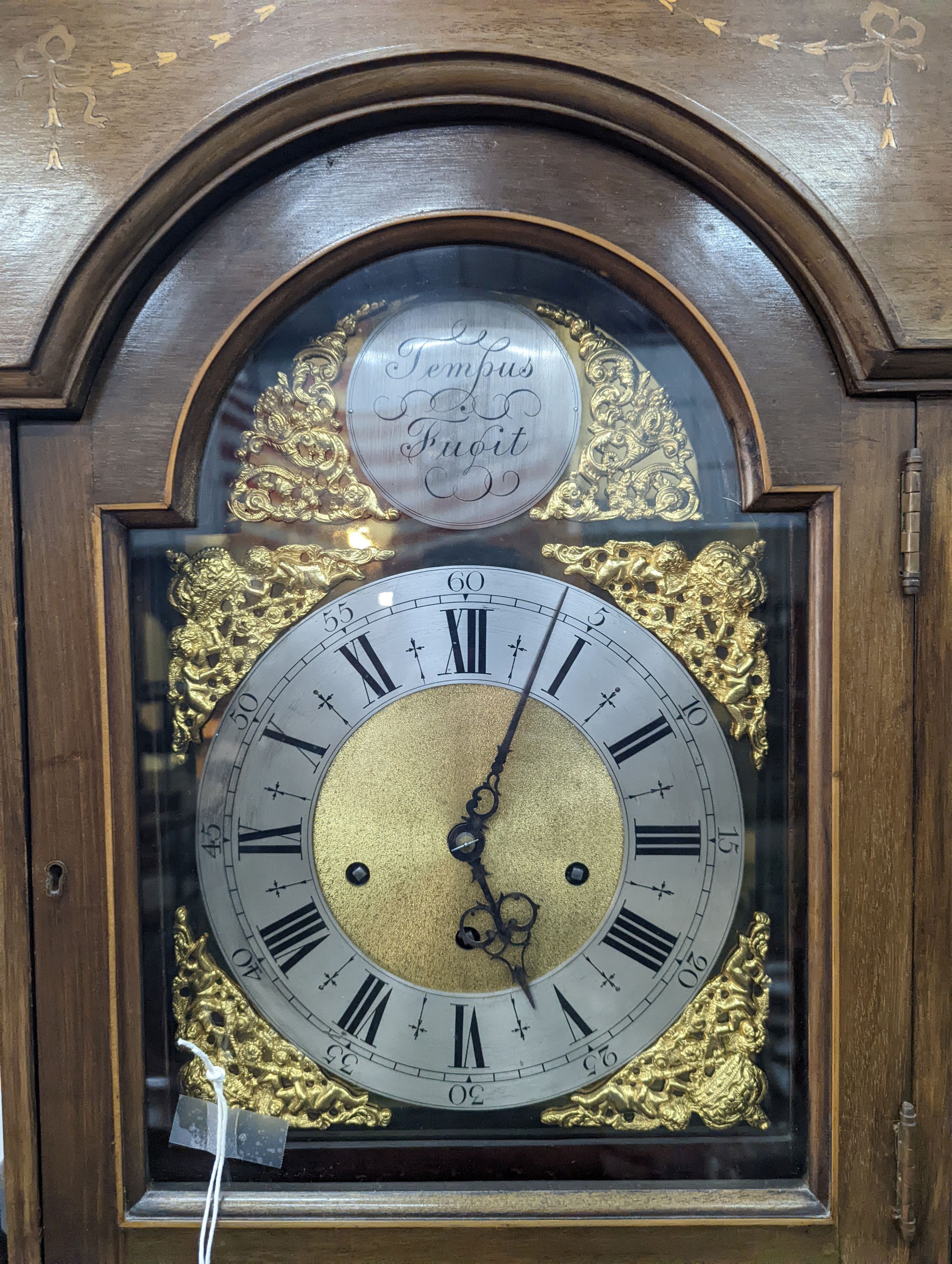 An Edwardian style inlaid mahogany 8 day longcase clock, height 216cm